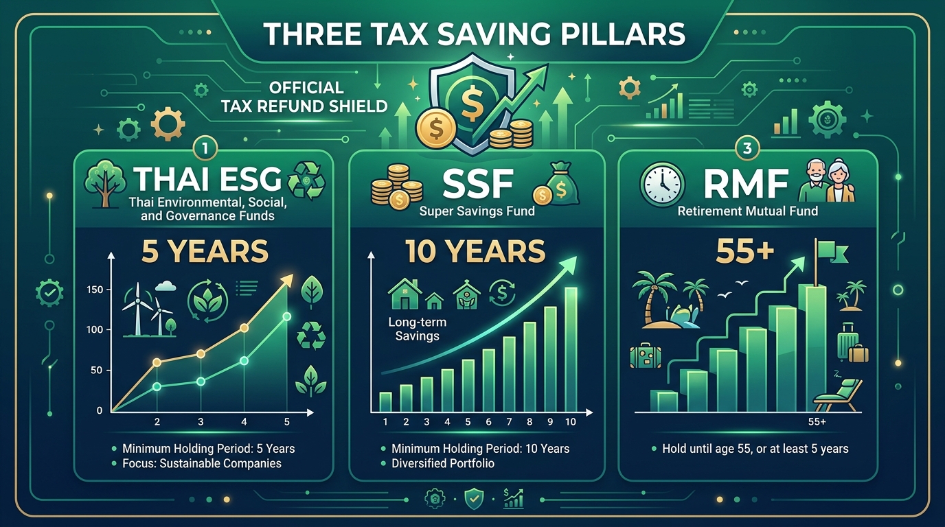 คัมภีร์วางแผนภาษีมนุษย์เงินเดือน 2569 · ซื้อ Thai ESG, SSF หรือ RMF ได้เงินคืนภาษีสูงสุด